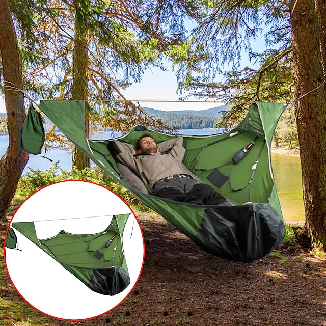  Camping Hammock Outdoor Breathable Breathability Wearable Adjustable Flexible Quick Dry Nylon with Carabiners and Tree Straps for 2 person Camping / Hiking Hunting Traveling Red Blue 210*70 cm