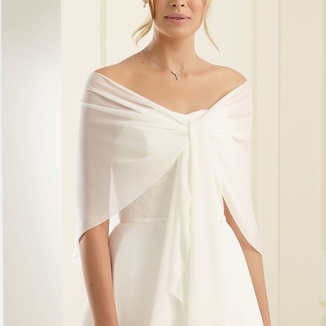  Shawl & Wrap Shawls Women's Wrap Bolero Pure Sexy Sleeveless Chiffon Wedding Wraps With Pure Color For Event / Party Spring & Summer