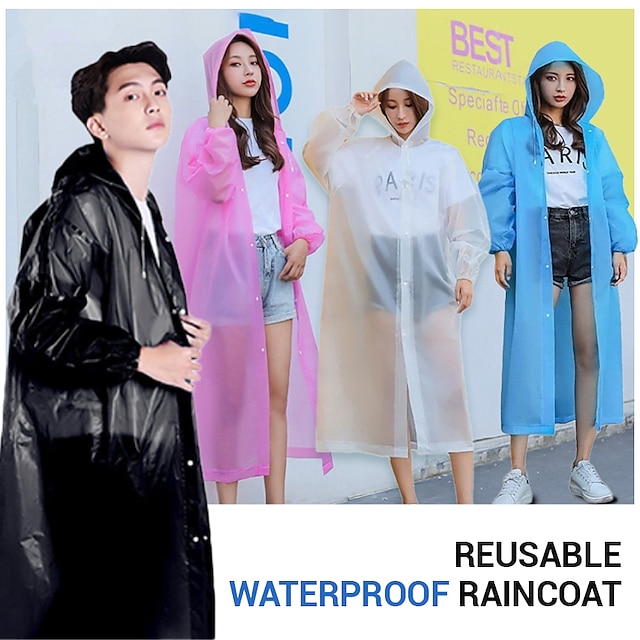  imperméable réutilisable femmes vêtements de pluie hommes poncho imperméable poncho eva manteau de pluie en plastique mode housse de pluie à capuche