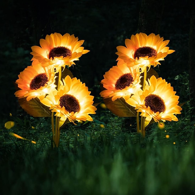  Outdoor Solar Sunflower Lights IP65 Waterproof Lights LED with 3 Sunflowers for Patio Landscape Lawn Yard Pathway Decorative Lighting 1PC 2PCS