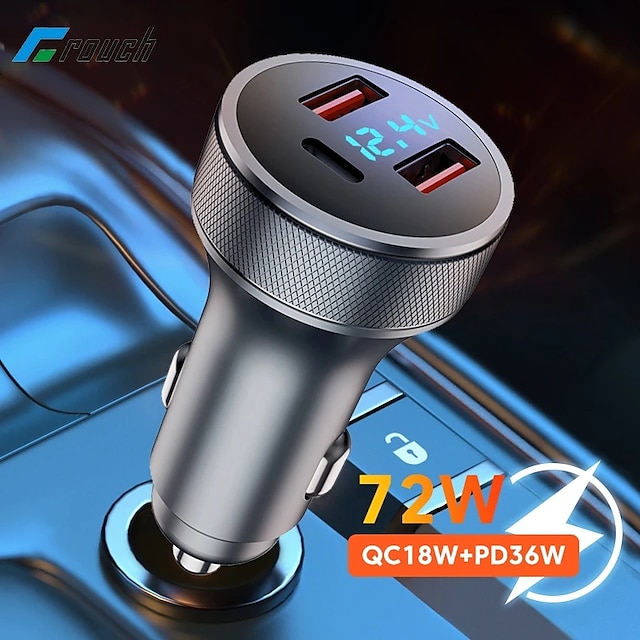  3in1 72W USB-C Car Charger Fast Charging QC3.0 PD Type C Car Phone Charger For iPhone 13 Xiaomi Samsung iPad Laptops Tablets