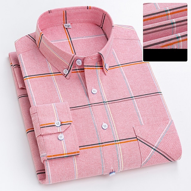  Men's Dress Shirt Button Down Shirt Oxford Shirt Plaid Wedding Office / Career Light Pink Light Blue White Yellow Long Sleeve Button Down Collar Spring &  Fall Clothing Apparel Front Pocket
