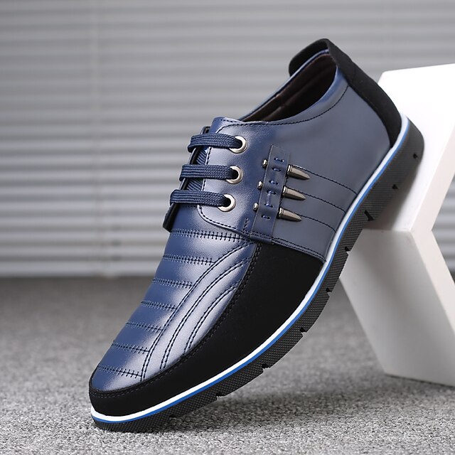 Men's Casual Faux Leather Lace-Up Shoes – Stylish Blue and Black Low-Top Sneakers with Non-Slip Sole for Everyday Wear and Semi-Formal Occasions 24