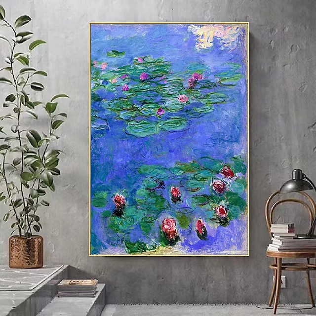  Handmade Oil Painting Canvas Wall Art Decoration Modern Abstract Lotus Pond Water Lily Landscape for Home Decor Rolled Frameless Unstretched Painting