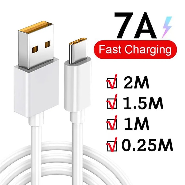  7A 100W Type C USB Cable Super-Fast Charge Cable For Huawei Mate 40 30 Xiaomi Samsung Fast Charging USB Charger Cables Data Cord Good Quality And Durable Gift For Birthday/Easter/Boy/Girlfriends