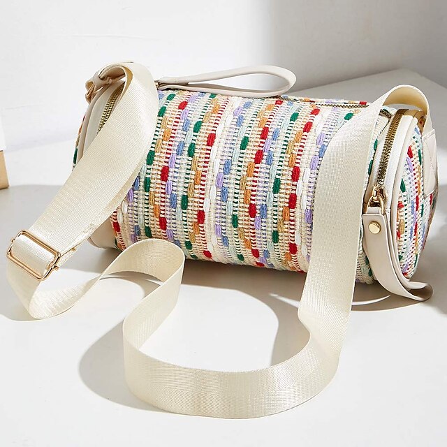 Women's Crossbody Bag Shoulder Bag Straw Bag Duffle Bag Oxford Cloth Straw Daily Holiday Zipper