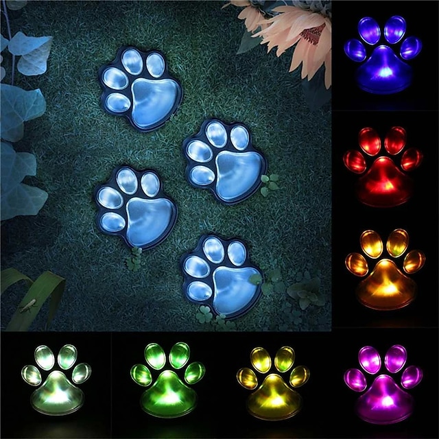  lumini solare de exterior cu amprentă de labe lumini solare de exterior lumini de labe de câine impermeabile (set de 4) pisici cățeluș lumini de grădină pentru animale cale lampa labei iluminare ale