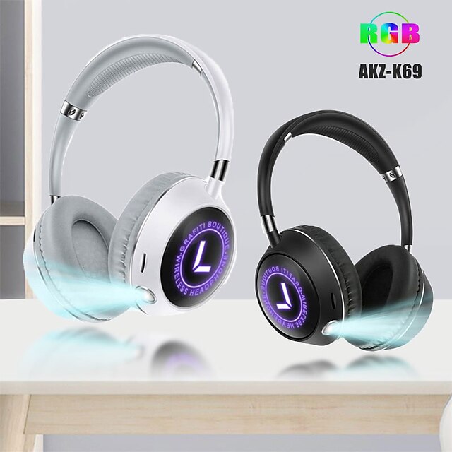  AKZ-k69 Over-ear Headphone Over Ear Bluetooth 5.3 Waterproof LED Light Ergonomic Design for Apple Samsung Huawei Xiaomi MI  Everyday Use PC Computer Gaming