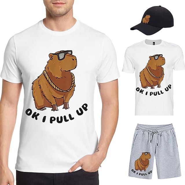  Tier Wasserschwein T-Shirt-Ärmel Kurze Hosen Baseballmütze Bedruckt Grafik Für Herren Erwachsene Heißprägen Casual