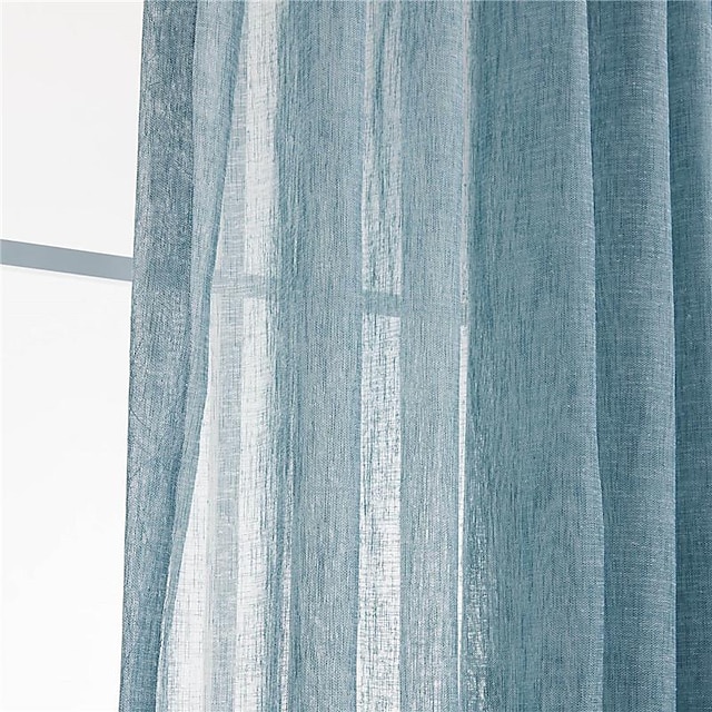 Cortinas transparentes para ventana, cortinas azules, casa de campo para sala de estar, dormitorio, cortina de gasa, cortinas francesas vintage para exteriores