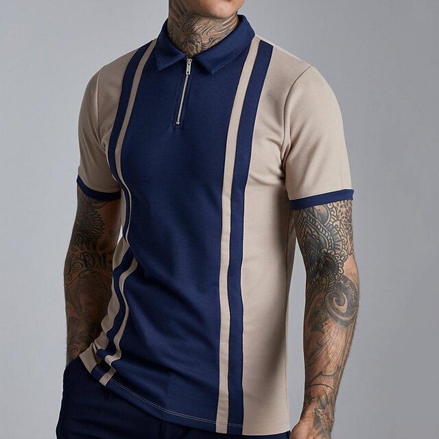 Men's Zip Polo Polo Shirt Casual Sports Quarter Zip Short Sleeve