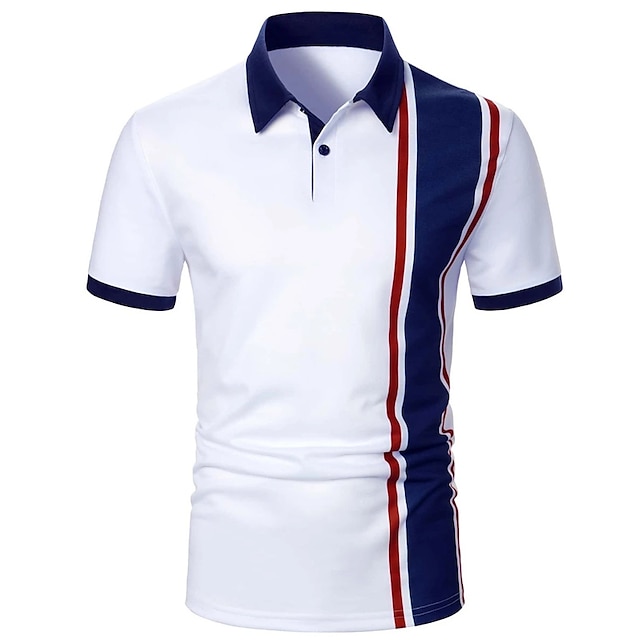  Herr POLO Shirt Golftröja Ledigt Helgdag Klassisk Kortärmad Mode Grundläggande Färgblock Knapp Sommar Normal Vit Röd Svartvit POLO Shirt