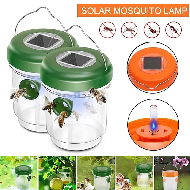  2kpl aurinko-LED ampiaisloukkulamppu hedelmäkärpäsloukkulamppu ulkokäyttöön hyönteisloukku mehiläiskärpäsloukku lamppu puutarhakasvin ansa