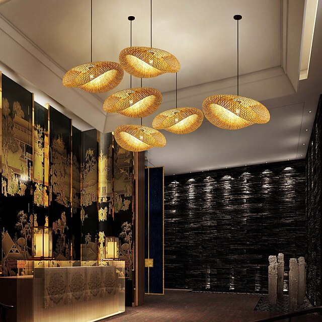 LED Pendnat Light Bamboo Lantern Design Chandelier Retro 30cm Chandelier Ceiling main image 1
