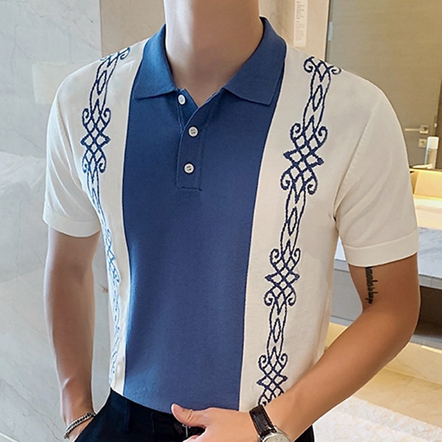  Men's Polo Shirt Knit Polo Sweater Casual Daily Lapel Short Sleeves Stylish Classic Graphic Button Summer White Polo Shirt