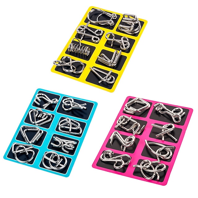  8 unids/set iq rompecabezas de metal rompecabezas solución de inteligencia anillo montessori rompecabezas para niños adultos juguete antiestrés