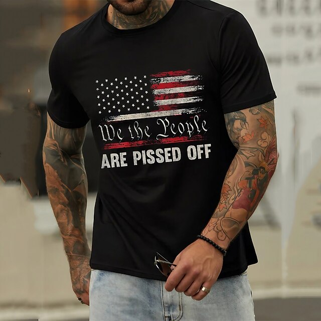 Veterans Day Men's Patriot Patriotic Veteran Graphic Prints Patriotic National Flag T shirt Graphic Tee Cotton Short Sleeves Graphic Shirt Black Navy Blue Comfortable Tee Street Vacation Fashion4