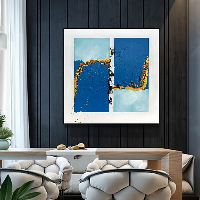 Handmade Oil Painting Canvas Wall Art Decoration Modern Abstract Blue Colour Block for Home