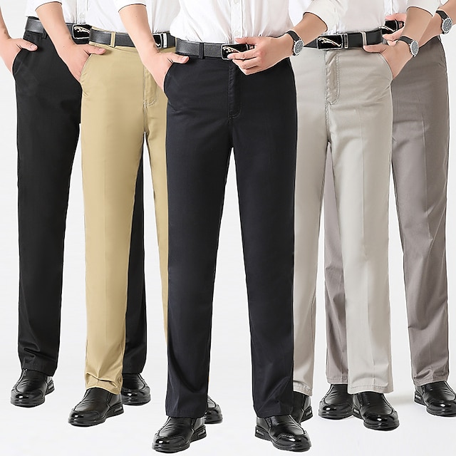Men's Dress Pants Trousers Casual Pants Pocket Plain Comfort Breathable ...