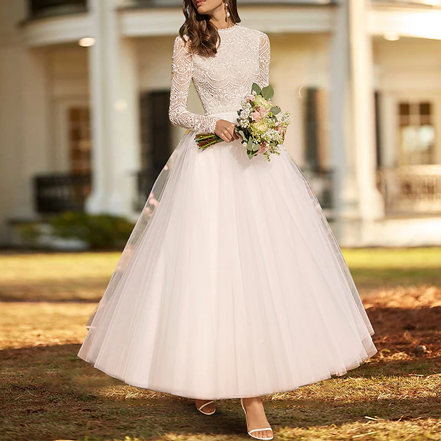Reception Simple Wedding Dresses Wedding Dresses A-Line Sweetheart Strapless Ankle Length Lace Bridal Gowns With Pleats Solid Color dress to impress Fall Wedding 5