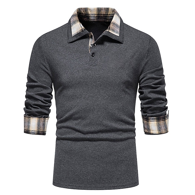 Spring Autumn Four-Square Plaid Men's Long Sleeve Polo Shirt Casual  Business Button Tops Fashion Polo Shirts Man Clothing - AliExpress