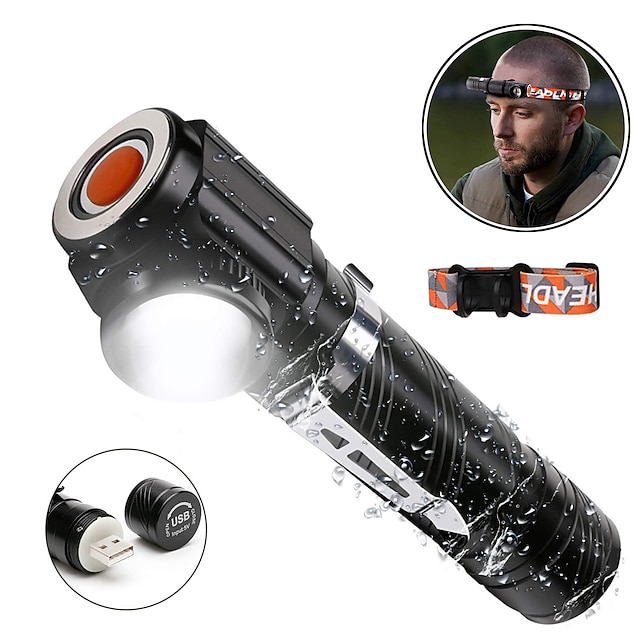  Wiederaufladbare Multifunktions-LED-Taschenlampe, eingebaute Batterie, USB-Aufladung mit Magnet für Nachtfahrten, Nachtangeln, Camping