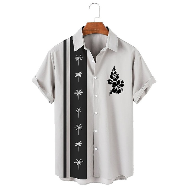  Herren Hemd Sommerhemd Lässiges Hemd Kurzarm Modisch 1950s Brautkleider schlicht Urlaub Täglich Ausgehen Sommer Umlegekragen Bedruckt Schwarz Weiß Gelb Blau Dunkelblau
