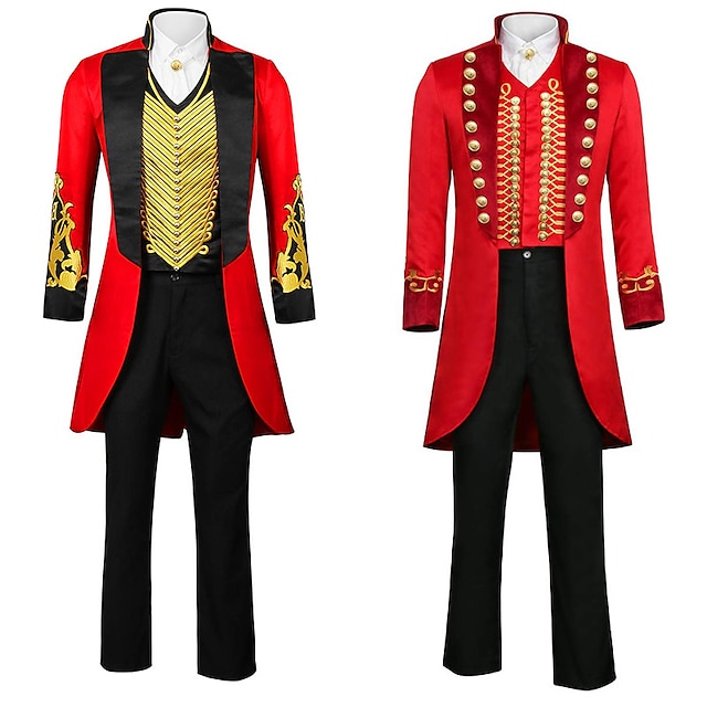  The Greatest Showman Phineas Taylor Barnum Blouse / Shirt Pants Cosplay Costume Men's Movie Cosplay Party Black Red Coat Blouse Pants