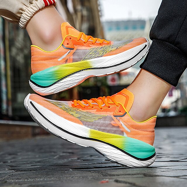  Men's Women's Sneakers Running Shoes Athletic Non-slip Cushioning Breathable Lightweight Soft Running Jogging Carbon Plate Rubber Knit Summer Spring Pink Blue Orange Green