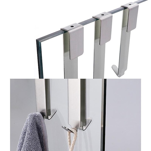  1pc Single/Double Hooks For Glass Shower Door, Over Shower Glass Door Hook 304 Stainless Steel Rack Hooks Towel Hooks Over The Bathroom Glass Wall