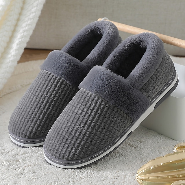  Men's Slippers & Flip-Flops Warm Slippers Fleece Slippers Fleece lined Casual Home Daily Velvet Elastic Fabric Coffee Gray Fall Winter