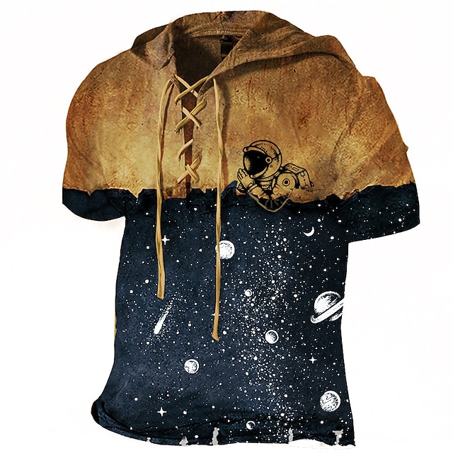  Men's Pullover Hoodie Sweatshirt Navy Blue Hooded Galaxy Graphic Prints Lace up Print Sports & Outdoor Daily Holiday 3D Print Designer Casual Athletic Spring & Summer Clothing Apparel Hoodies