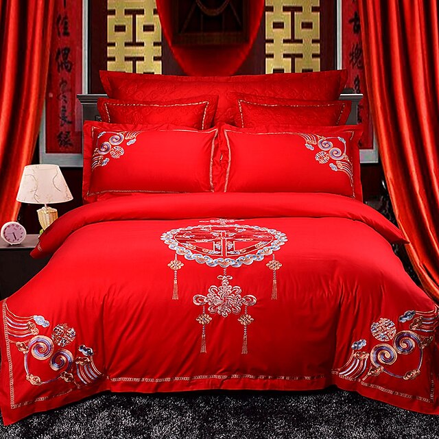  ソフトで快適な結婚式の 4 点セット大きな赤い綿の純粋な綿の刺繍の結婚式の寝具お祝いの結婚式
