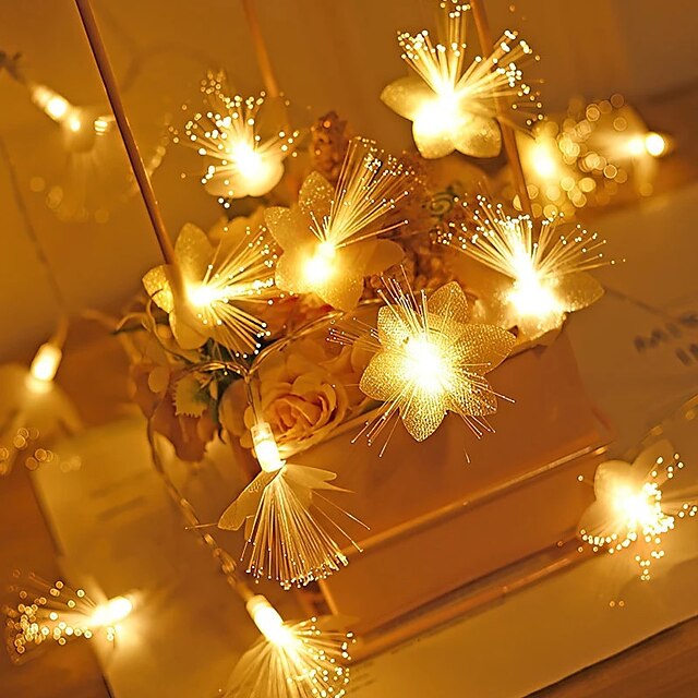 LED String Lights Flower Fairy Fiber Optic 1.5M 3M Garland LED String Tree Lamp Patio Bedroom Curtain Home Outdoor Holiday Party Wedding Decor Lighting AA Battery Power