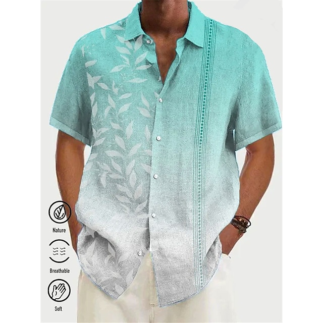  Herr Lutning Löv Tropiska växter Skjorta Hawaii skjorta Aloha skjorta Kort ärm Skjorta Nedvikt Tropisk Mode Streetwear Dagligen Hawaiisk Helgdag Rodnande Rosa Blå Purpur S M L