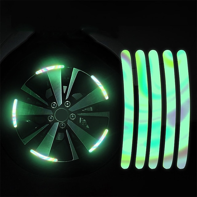  20/40/60Pcs Colorful Car Wheel Hub Sticker Reflective Strips Self-adhesive Stickers Rim Tape For Car Motorcycle Wheels Universal Stickers