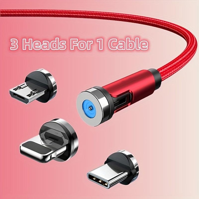  5A Magnetic Multi Charging Cable 3.3ft 6.6ft USB A to Lightning / micro / Type C Fast Charging 3 in 1 540° Rotating Phone Charger Nylon Braided USB Cable For IPhone/Micro USB/Type C Device