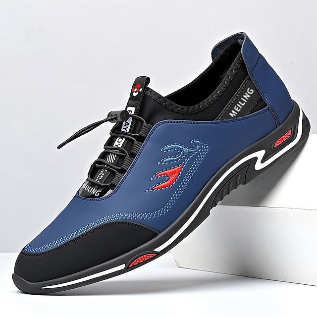  Men's Sneakers Leather Loafers Comfort Shoes Walking Casual Outdoor Daily Faux Leather Breathable Elastic Band Black Blue Color Block Summer