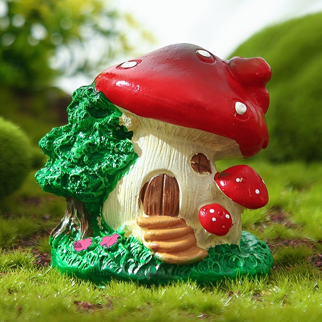  champignon hus harpiks dekoration havearbejde urtepotte mikro landskab scene med bolig dekoration 1 stk