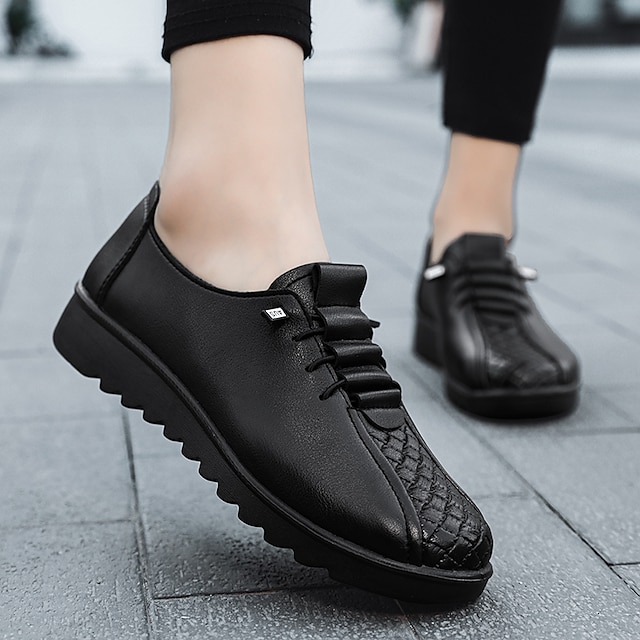  Pentru femei Mocasini Pantofi de confort Zilnic Mers Toc Drept Vârf rotund Casual minimalism Alergare Plimbare Imitație Piele Loafer Împletit Negru Vișiniu