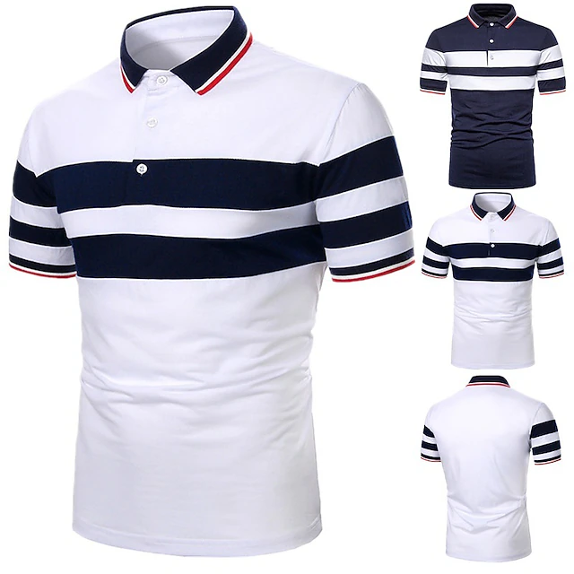 Men's Polo Shirt Golf Shirt Casual Holiday Classic Short Sleeve Fashion Basic Color Block Button Summer Regular Fit Black White Dark Red Dark Navy Gray Polo Shirt 11