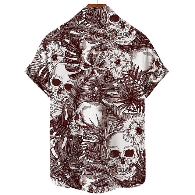  Men's Shirt Summer Hawaiian Shirt Skull Graphic Prints Leaves Turndown Red Outdoor Street Short Sleeves Button-Down Print Clothing Apparel Sports Fashion Streetwear Designer