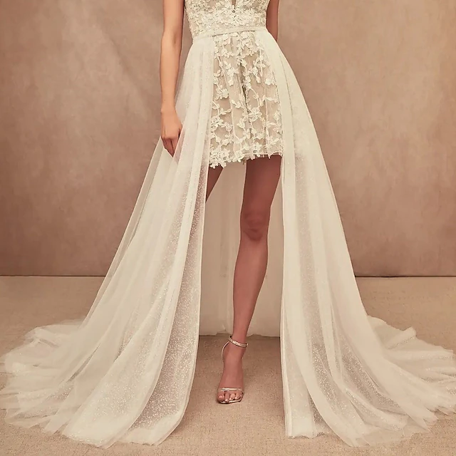 Shiny-style wedding dress Beach Wedding with a chapel train of 50cm-80cm, A-line, separates top and bottom, tulle, outer skirt in solid color, bridal gown(Only Tail)4