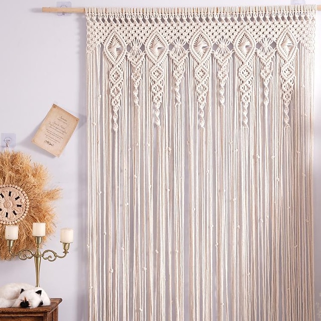 Boho Macrame Curtains Sliding Door Curtain Woven Bohemian Tapestry
