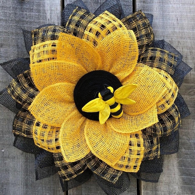  Decoración de corona de abeja, festival de abejas, corona de girasol, accesorios para festival de flores de abeja de Pascua, decoración de boda de 35x35cm