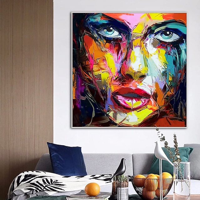  pintura al óleo original de gran tamaño 100% hecho a mano arte de pared pintado a mano sobre lienzo belleza colorida cara de mujer abstracta decoración moderna del hogar decoración lienzo enrollado