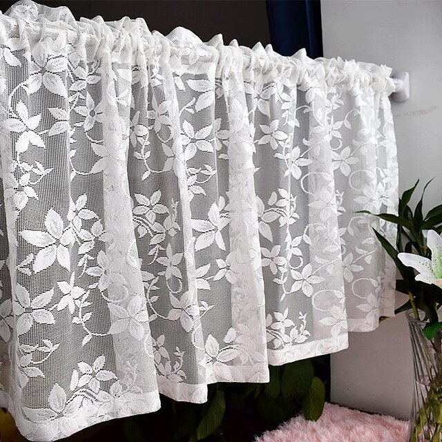  White Sheer Kitchen Curtains Window Valance Lace Curtains, Short Cafe Curtains Farmhouse Rod Pocket For Livingroom, Bedroom, Balcony, Door, Cabinet