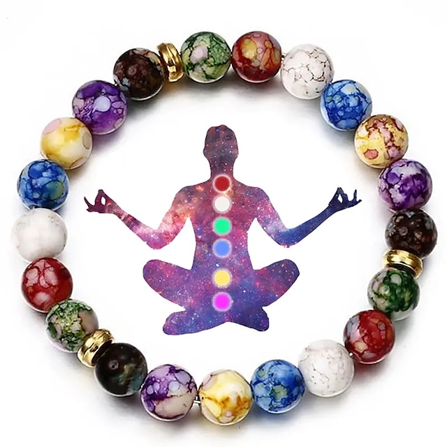  7 Chakra Reiki Healing Stone Bracelet Yoga Balance Energy Imitate Volcanic Stone Beads Jewelry Handmade DIY Beaded Bracelets