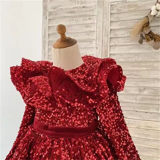Toddler Girls' Party Dress Sequin Long Sleeve Performance Mesh Cute