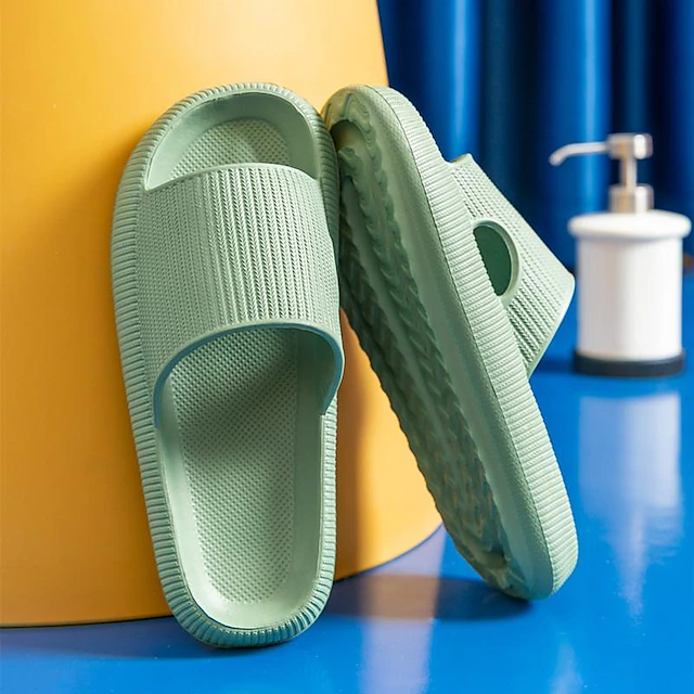 Unisex Green EVA Shower Slides with Thick Sole and Anti-Slip Texture, Lightweight Bathroom Slippers for Home, Dorm and Poolside Use 12